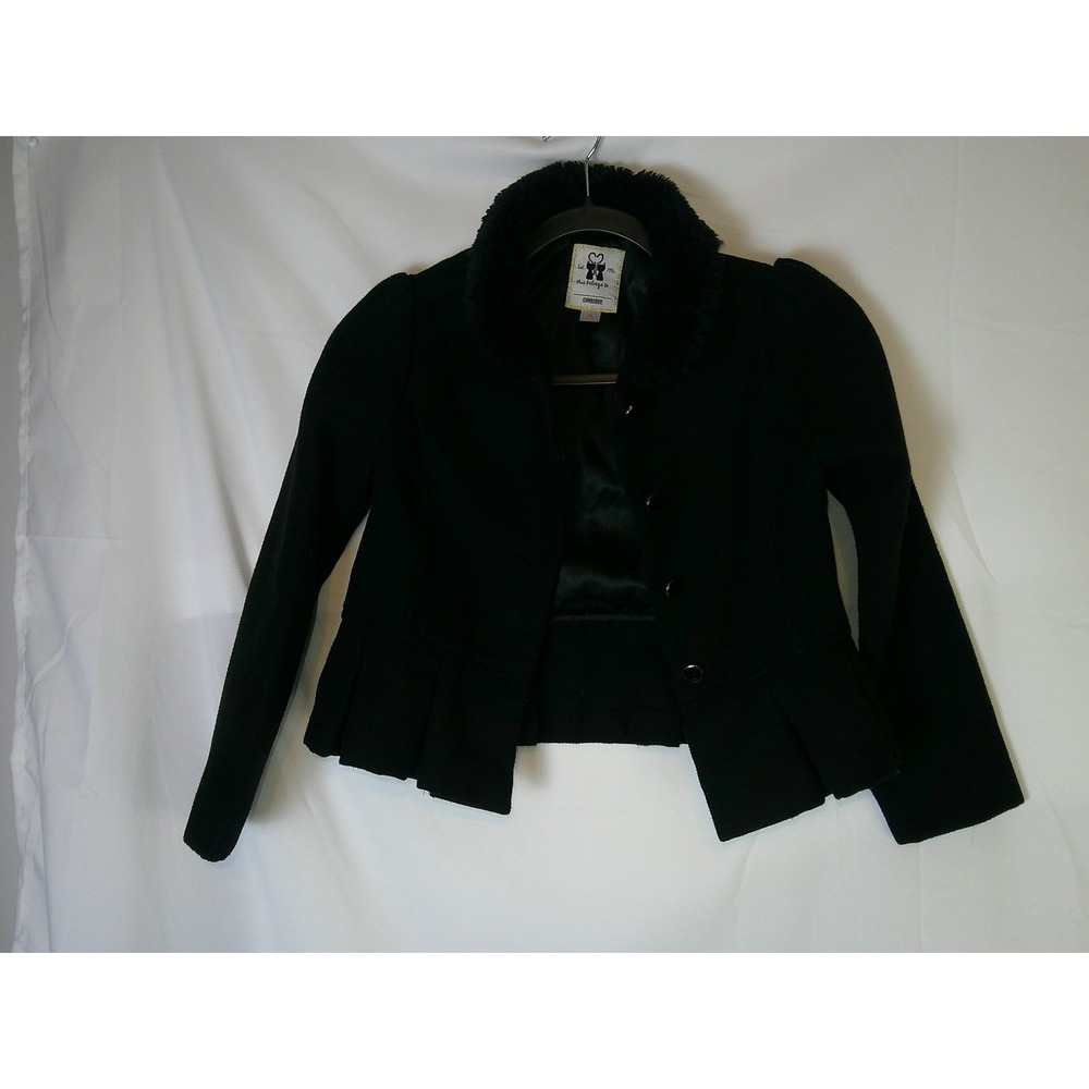 Gymboree Girls Black Peplum Jacket Faux Fur‎ Collar Pleated Hem Size M 7-8